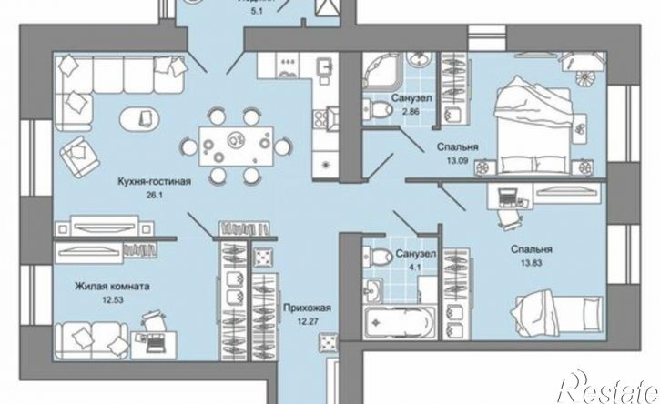 3-комн квартира в новом доме ул Дзержинского, 35б,  д. 35б