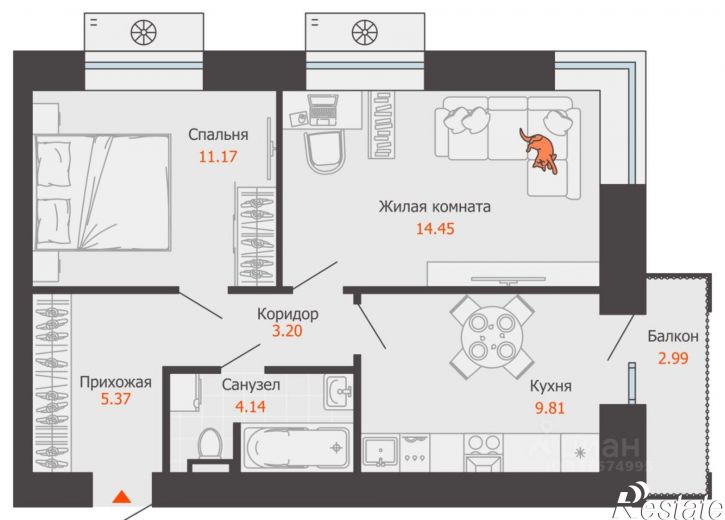 2-комн квартира в новом доме улица Спешилова