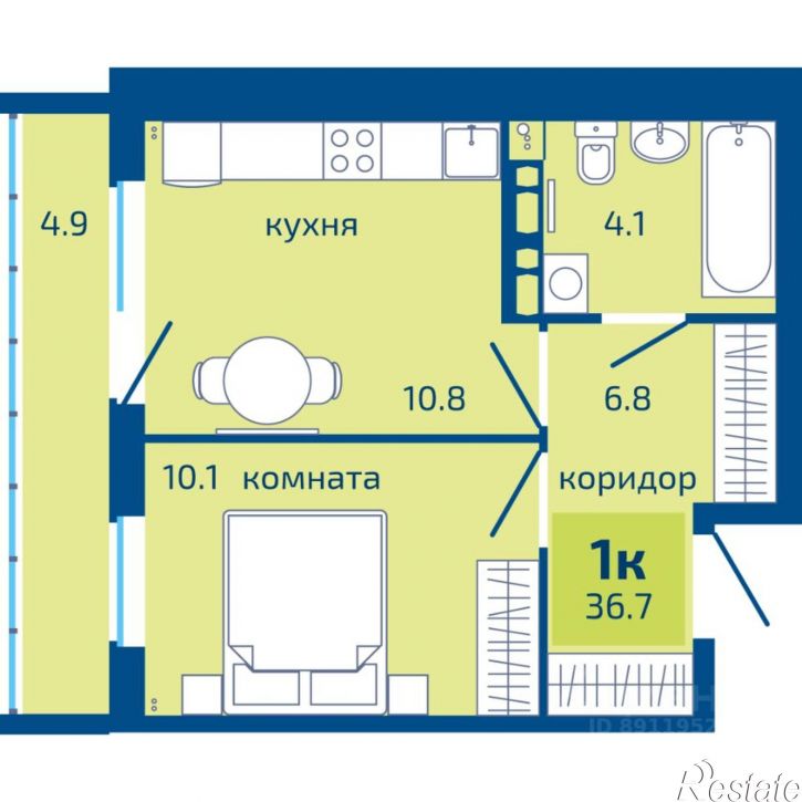 1-комн квартира в новом доме улица Старшего Лейтенанта Гачегова