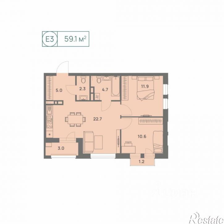 3-комн квартира в новом доме ул Песчаная, 1 3,  д. 1 3,  к. 3