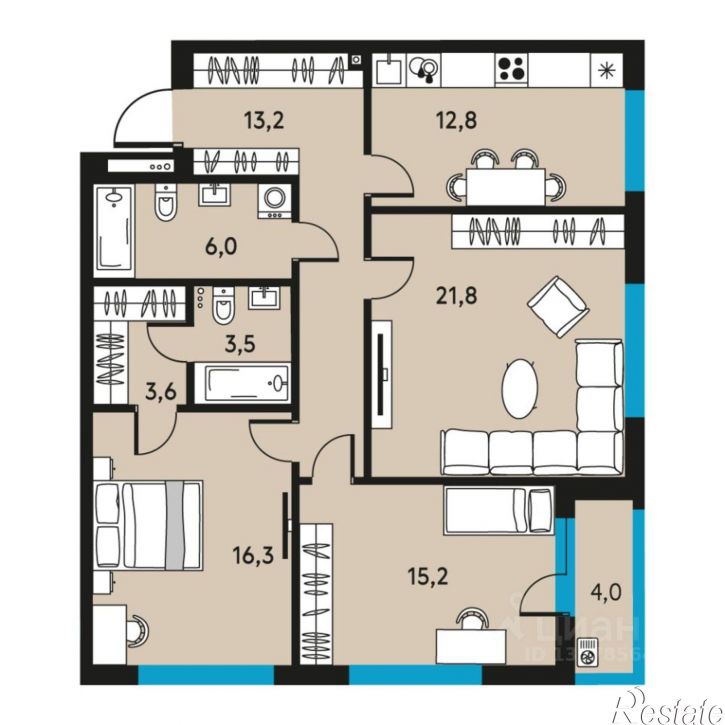 3-комн квартира в новом доме ул Пушкина, 89А 1,  д. 89А 1,  к. 1