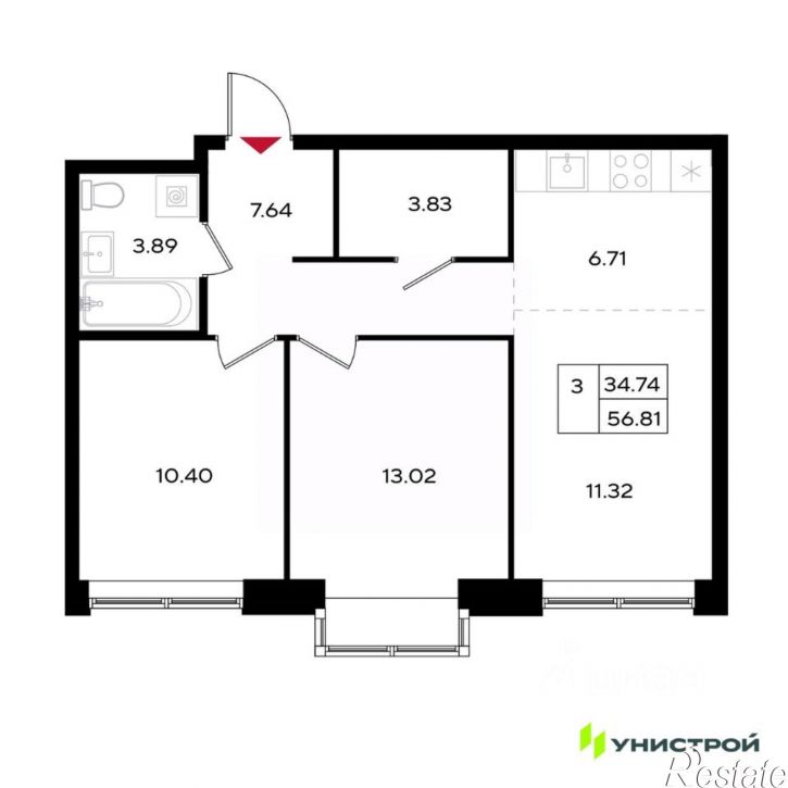 3-комн квартира в новом доме ул Барамзиной, 62,  д. 62