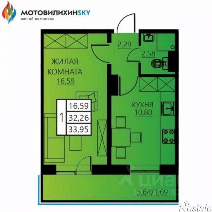 1-комн квартира в новом доме ул Гашкова, 53 3,  д. 53 3,  к. 3