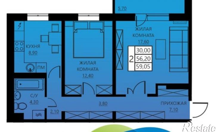 2-комн квартира ул Гашкова, 56 1,  д. 56 1,  к. 1