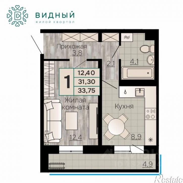 1-комн квартира в новом доме ул Кавказская, 13а,  д. 13а