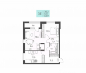 3-комн, 63 кв м, этаж 8/22 ул Бабушкина, 5