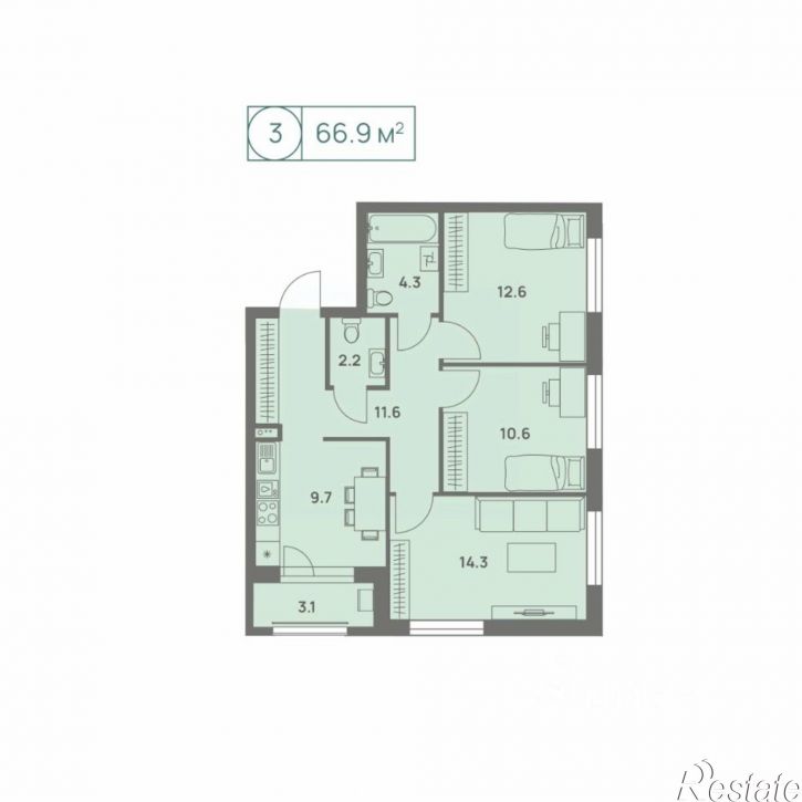 3-комн квартира в новом доме ул Песчаная, 1 3,  д. 1 3,  к. 3