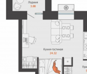 1-комн, 35 кв м, этаж 3/9 микрорайон Камская Долина, ЖК Пятый элемент