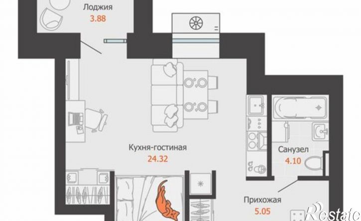 1-комн квартира в новом доме микрорайон Камская Долина, ЖК Пятый элемент