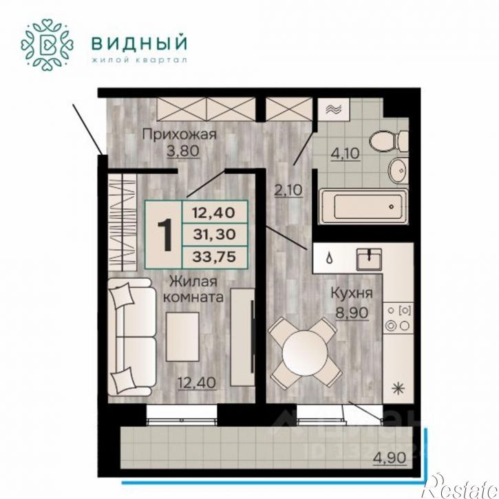 1-комн квартира в новом доме Кавказская улица, 13