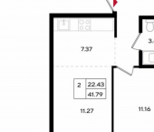 2-комн, 42 кв м, этаж 6/25 ул Барамзиной, 62