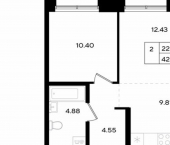 2-комн, 42 кв м, этаж 3/25 ул Барамзиной, 62
