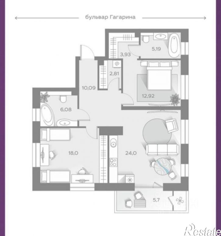 3-комн квартира б-р Гагарина, 65А/1,  д. 65А/1