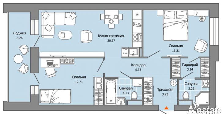 2-комн квартира в новом доме ул Дзержинского, 35а,  д. 35а