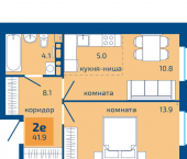 2-комн, 41 кв м, этаж 4/10 улица Старшего Лейтенанта Гачегова
