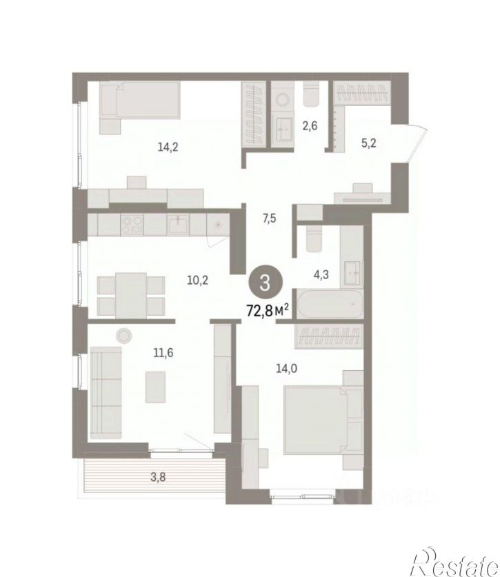 3-комн квартира в новом доме ул Солдатова, 23,  д. 23