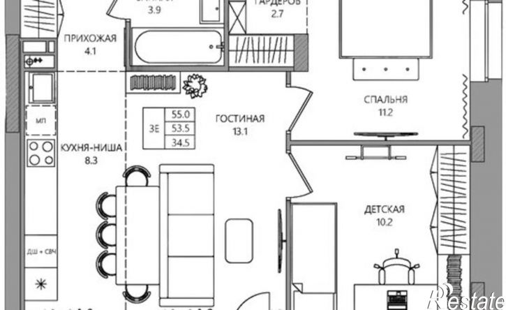 3-комн квартира в новом доме ул Самолетная, 7а,  д. 7а