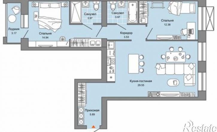 2-комн квартира в новом доме ул Дзержинского, 35б,  д. 35б