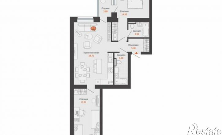 2-комн квартира в новом доме ул Дзержинского, 35б,  д. 35б