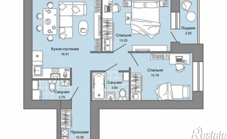 2-комн квартира в новом доме ул Дзержинского, 35б,  д. 35б