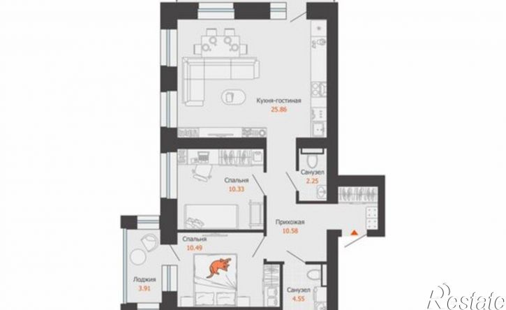 2-комн квартира ул Дзержинского, 29в,  д. 29в