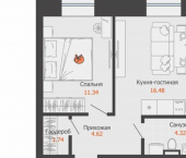 1-комн, 39 кв м, этаж 4/9 микрорайон Камская Долина, ЖК Пятый элемент