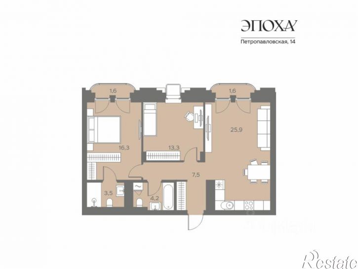 2-комн квартира в новом доме ул Петропавловская, 14,  д. 14