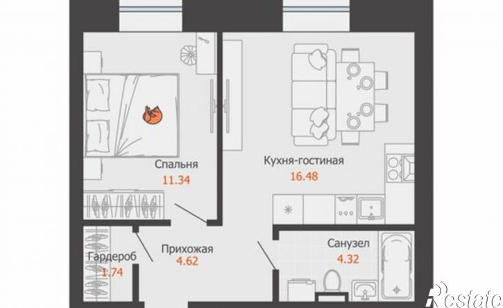 1-комн квартира в новом доме микрорайон Камская Долина, ЖК Пятый элемент