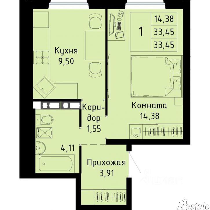 1-комн квартира в новом доме ул Таганрогская, 11,  д. 11