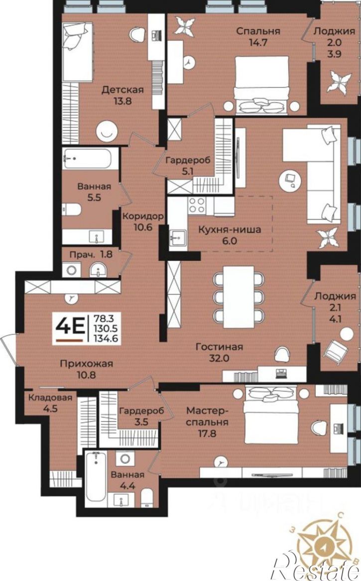 4-комн квартира в новом доме ул Екатерининская, 38,  д. 38