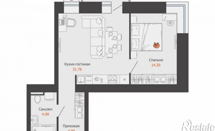1-комн квартира в новом доме микрорайон Камская Долина, ЖК Пятый элемент