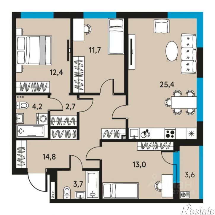 4-комн квартира в новом доме ул Пушкина, 89А 1,  д. 89А 1,  к. 1