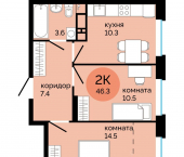2-комн, 46 кв м, этаж 21/25 ул Яблочкова, 5 4