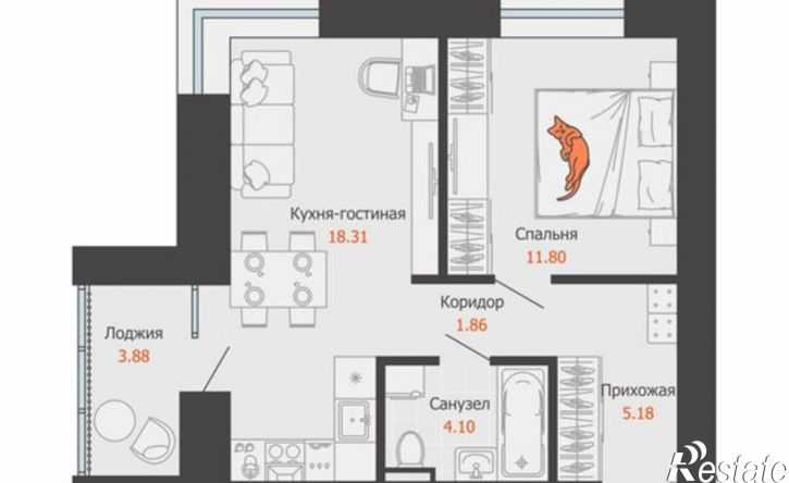 1-комн квартира в новом доме улица Спешилова, 86