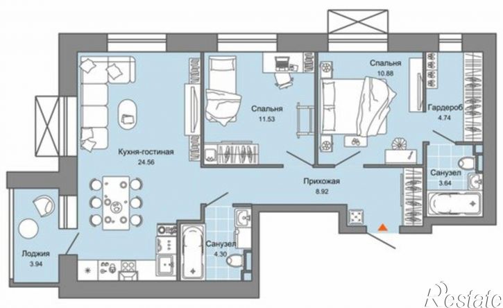 2-комн квартира в новом доме ул Дзержинского, 35б,  д. 35б