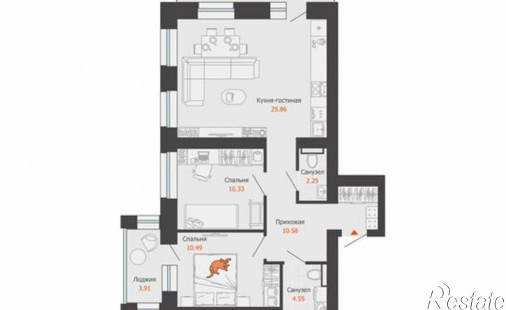 2-комн квартира в новом доме ул Дзержинского, 35б,  д. 35б