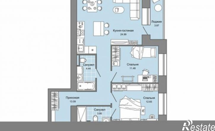 2-комн квартира в новом доме ул Дзержинского, 35б,  д. 35б