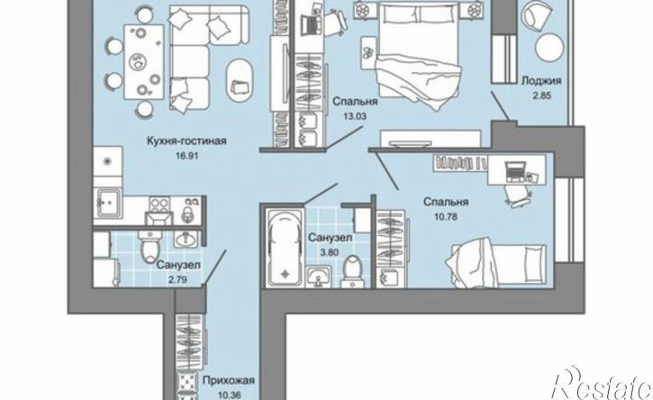 2-комн квартира в новом доме ул Дзержинского, 35б,  д. 35б