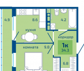 1-комн, 34 кв м, этаж 2/10 улица Старшего Лейтенанта Гачегова