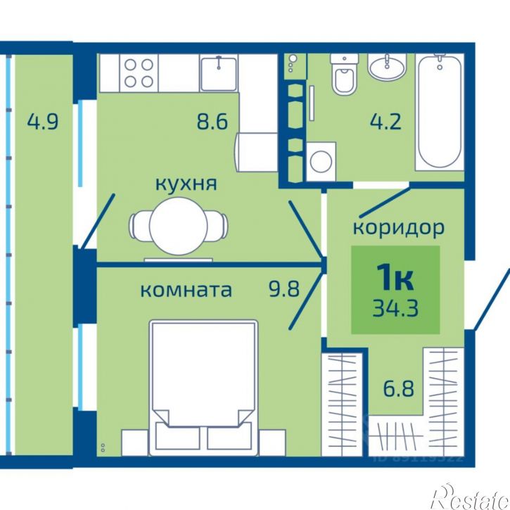 1-комн квартира в новом доме улица Старшего Лейтенанта Гачегова