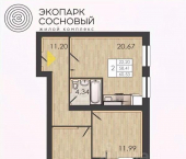 2-комн, 58 кв м, этаж 3/4 улица Борцов Революции, 1Ак7