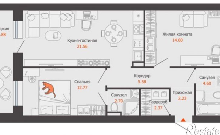 2-комн квартира в новом доме ул Дзержинского, 35б,  д. 35б