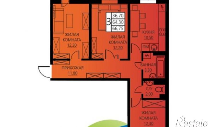 3-комн квартира Пермь, улица Гашкова, 56к1