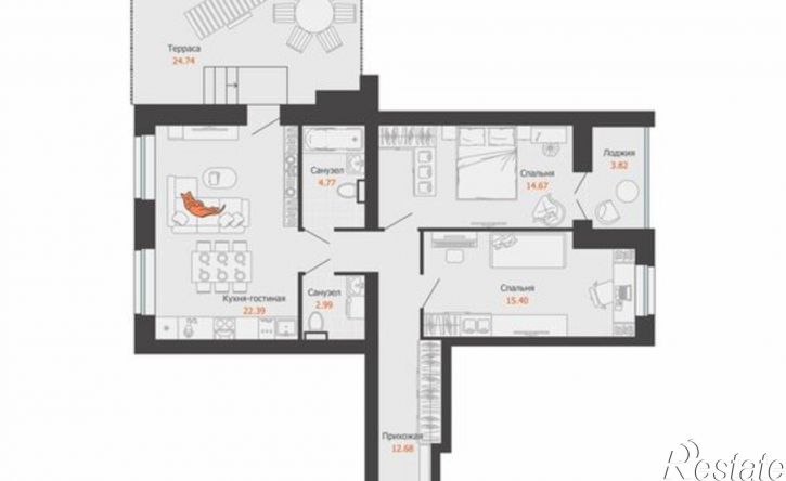 2-комн квартира в новом доме ул Дзержинского, 35б,  д. 35б
