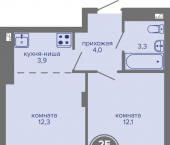 2-комн, 36 кв м, этаж 24/26 шоссе Космонавтов, 309а 1