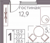 1-комн, 29 кв м, этаж 15/16 ул Серебристая, 3