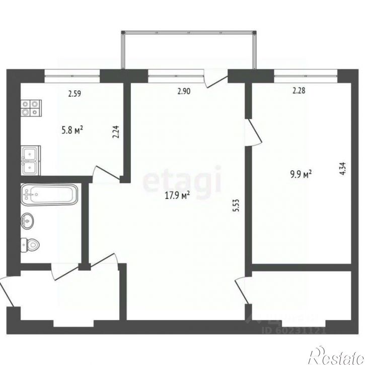2-комн квартира ул Богдана Хмельницкого, 3,  д. 3