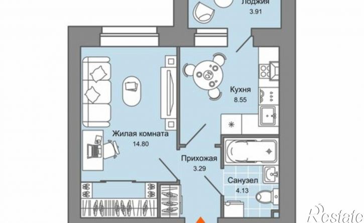 1-комн квартира в новом доме ул Дзержинского, 35б,  д. 35б