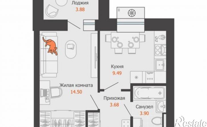 1-комн квартира в новом доме микрорайон Камская Долина, ЖК Пятый элемент