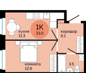 1-комн, 33 кв м, этаж 1/25 ул Яблочкова, 5 4